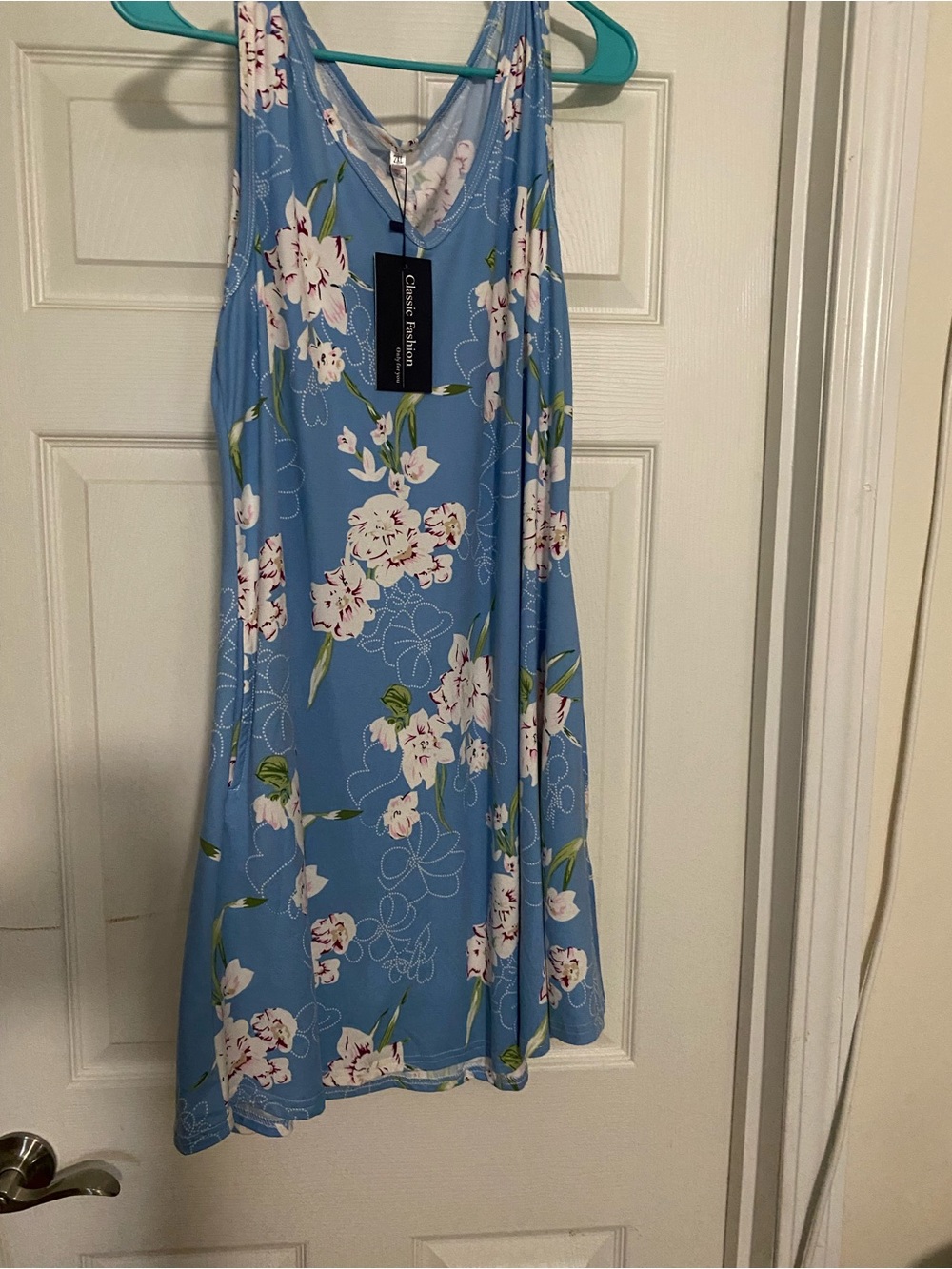 Light Blue Floral Sleeveless Mini Dress by Classic Fashion
